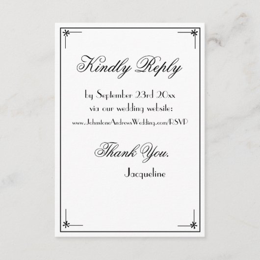 Eenvoudig chic script elegante bruiloft website RS Informatiekaartje (Voorkant)