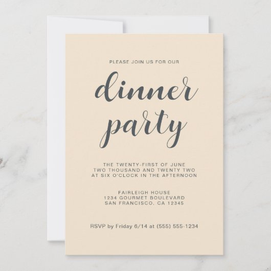 Eenvoudig chic script Ivory Dinner Party Kaart (Voorkant)
