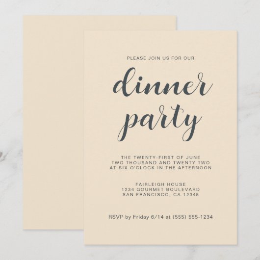 Eenvoudig chic script Ivory Dinner Party Kaart (Voorkant / Achterkant)
