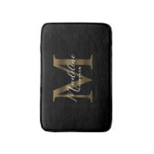 Eenvoudig Chic Script Metallic Zwart Goud Monogram Badmat (Voorkant Verticaal)