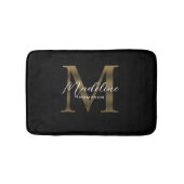 Eenvoudig Chic Script Metallic Zwart Goud Monogram Badmat (Voorkant)