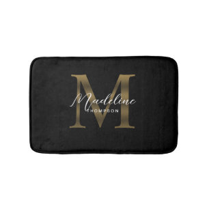 Eenvoudig Chic Script Metallic Zwart Goud Monogram Badmat