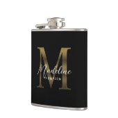 Eenvoudig Chic Script Metallic Zwart Goud Monogram Heupfles (Links)