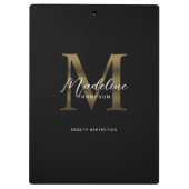 Eenvoudig Chic Script Metallic Zwart Goud Monogram Klembord (Achterkant)