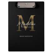 Eenvoudig Chic Script Metallic Zwart Goud Monogram Klembord (Voorkant)
