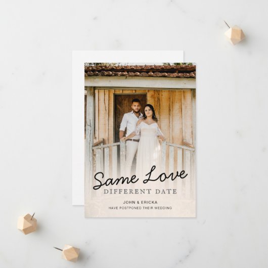Eenvoudig Chic Script Photo Weddenschap Postponeme Aankondiging (Voorkant / Achterkant in situ)