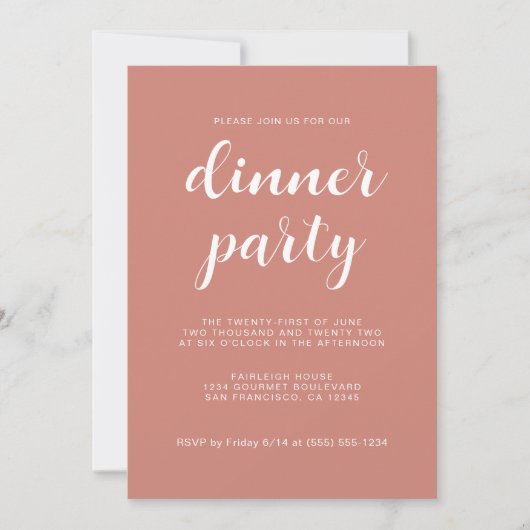 Eenvoudig Chic Script TerraCotta Dinner Party Kaart (Voorkant)