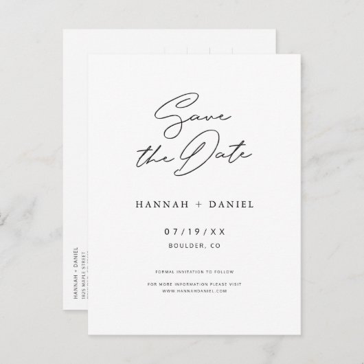 Eenvoudig Chic Script Weddenschap Save the Date Uitnodiging Briefkaart (Voorkant / Achterkant)