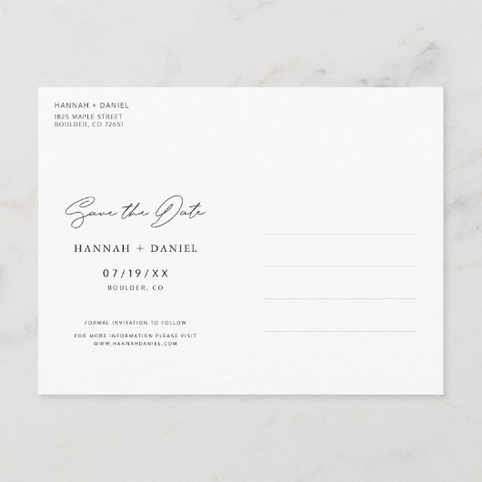 Eenvoudig Chic Script Weddenschap Save the Date Uitnodiging Briefkaart (Achterkant)