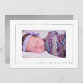 Eenvoudig Chic Silver Foil Foto geboorteaankondigi Aankondiging (Voorkant / Achterkant)