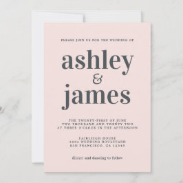 Eenvoudig Chic Typography Pastel Pink Wedding Kaart