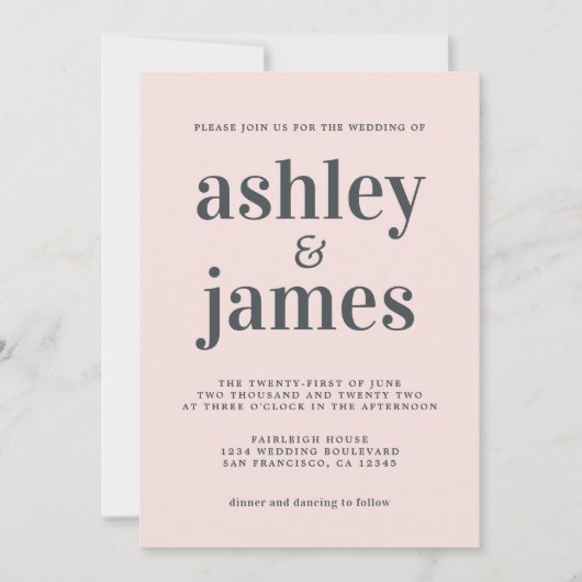 Eenvoudig Chic Typography Pastel Pink Wedding Kaart (Voorkant)