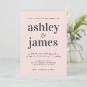 Eenvoudig Chic Typography Pastel Pink Wedding Kaart (Staand voorkant)