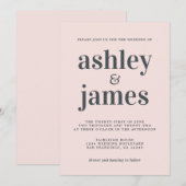 Eenvoudig Chic Typography Pastel Pink Wedding Kaart (Voorkant / Achterkant)