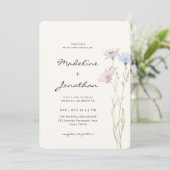 Eenvoudig Chic Veldbloem Beige Bruiloft Kaart (Staand voorkant)