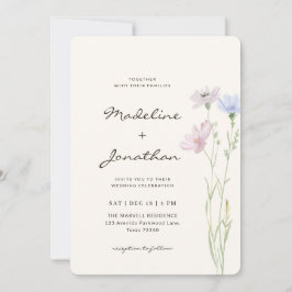 Eenvoudig Chic Veldbloem Beige Bruiloft Kaart