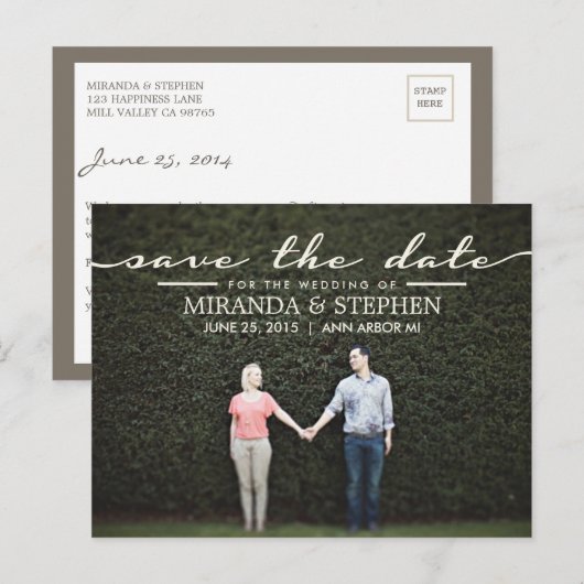 Eenvoudig Chic Wedding sparen de Datum Foto Briefk Aankondigingskaart (Voorkant / Achterkant)