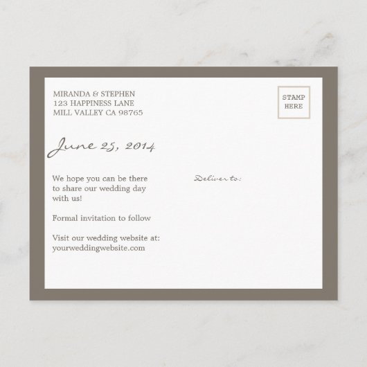 Eenvoudig Chic Wedding sparen de Datum Foto Briefk Aankondigingskaart (Achterkant)