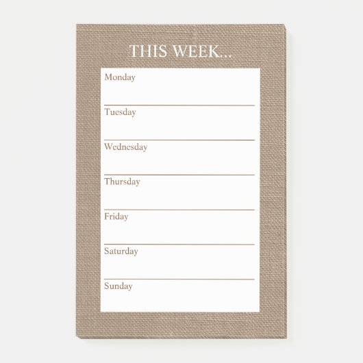 Eenvoudig Chic Weekly Planner | Rustic Burlap Post-it® Notes (Voorkant)