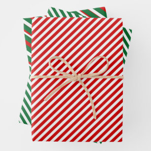 Eenvoudig Chic White Stripes Patroon op rood en gr Inpakpapier Vel