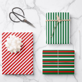 Eenvoudig Chic Wit Strepenpatroon Op Rood En Groen Inpakpapier Vel
