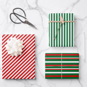 Eenvoudig Chic Wit Strepenpatroon Op Rood En Groen Inpakpapier Vel