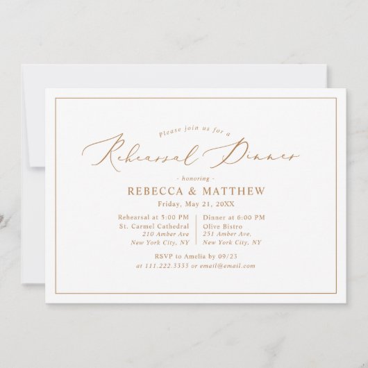 Eenvoudig & chique bruiloft repetitie diner kaart (Voorkant)