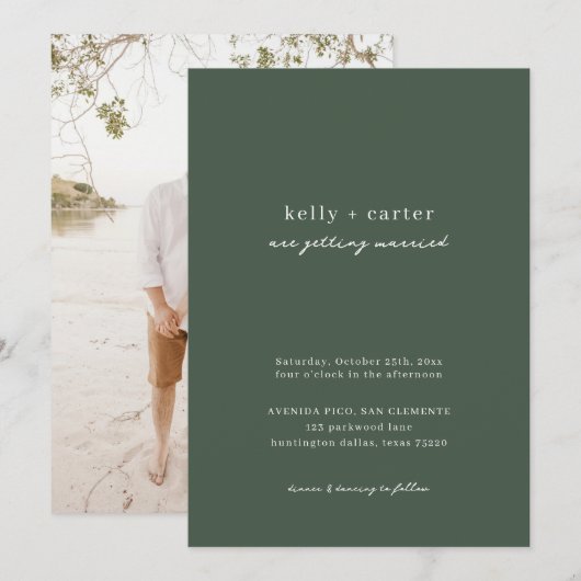 Eenvoudig Chique Donker Groen Kalligrafie Script B Kaart (Voorkant / Achterkant)