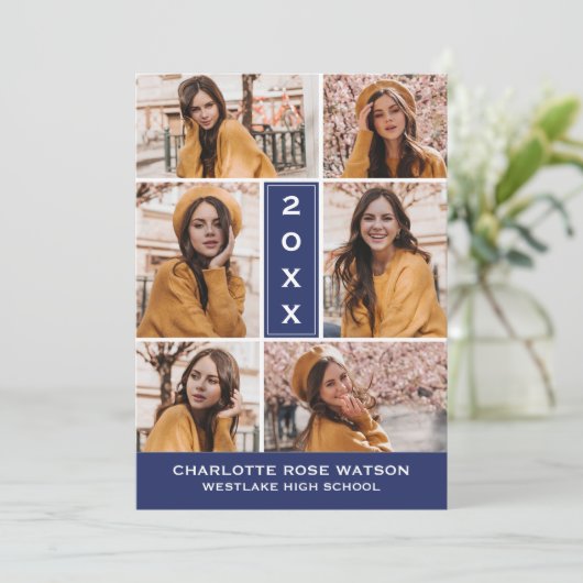 EENVOUDIG CHIQUE FOTOCOLLAGE AFSTUDEREN UITNODIGIN KAART (Staand voorkant)