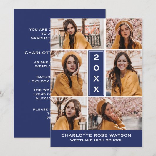 EENVOUDIG CHIQUE FOTOCOLLAGE AFSTUDEREN UITNODIGIN KAART (Voorkant / Achterkant)