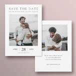 Eenvoudig chique groene typografie Moderne multifo Save The Date<br><div class="desc">Deze eenvoudige, elegante fotobruiloft bewaart de datum platte kaart sjabloon met uw namen en gegevens in het zwart. Het ziet er geweldig uit met scherpe of afgeronde hoeken, probeer beide looks in bewerkingsmodus om te zien welke je grijpt! De standaardtekstkleur aan beide zijden is zwart, met uitzondering van de tekst...</div>