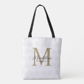 Eenvoudig Chique Ivory Gold Anahaw Leaf Script Mon Tote Bag (Achterkant)