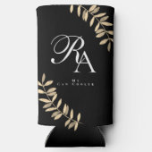 Eenvoudig Chique Monogram Zwart Seltzer Blikjeskoeler (Achterkant)