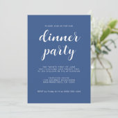 Eenvoudig Chique Script Klassiek Blauw Diner Party Kaart (Staand voorkant)