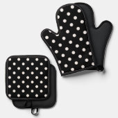 Eenvoudig chique wit polkadots patroon op zwart ovenwant & pannenlap set (Voorkant / Achterkant)
