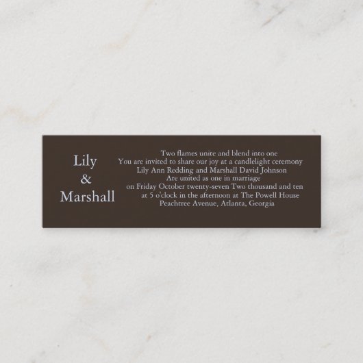 Eenvoudig Chocolate Wedding Invite Mini Visitekaartje (Voorkant)