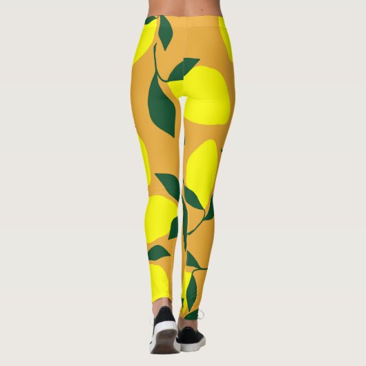 Eenvoudig citroenpatroon, oranje achtergrond. leggings (Achterkant)