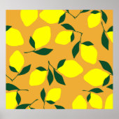 Eenvoudig citroenpatroon, oranje achtergrond. poster (Voorkant)