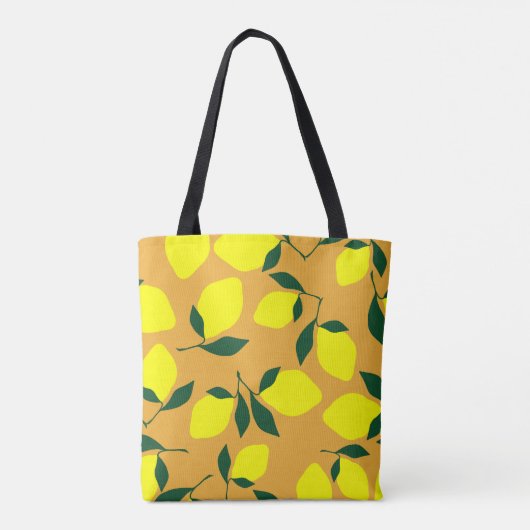 Eenvoudig citroenpatroon, oranje achtergrond. tote bag (Achterkant)