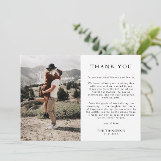 Eenvoudig Classic 2 Photo Wedding Bedankkaart (Staand voorkant)