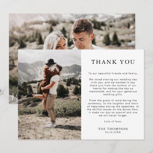 Eenvoudig Classic 2 Photo Wedding Bedankkaart (Voorkant / Achterkant)