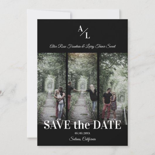 Eenvoudig Classic 3 Foto's Collage Engaged Couple Save The Date (Voorkant)