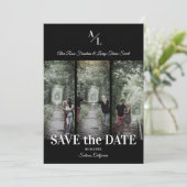 Eenvoudig Classic 3 Foto's Collage Engaged Couple Save The Date (Staand voorkant)