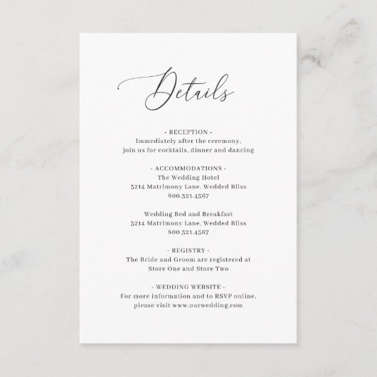 Eenvoudig Classic Black en White Elegant Wedding Informatiekaartje (Voorkant)