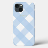 Eenvoudig  Classic Blauw Gingham Goud Monogram Case-Mate iPhone Case (Achterkant)