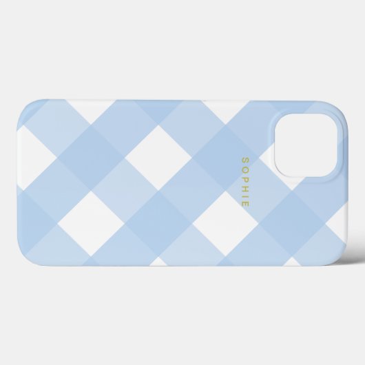 Eenvoudig  Classic Blauw Gingham Goud Monogram Case-Mate iPhone Case (Achterkant (horizontaal))