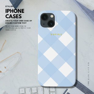Eenvoudig  Classic Blauw Gingham Goud Monogram Case-Mate iPhone Case