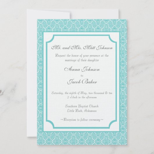 Eenvoudig Classic Damask Wedding Invite Kaart (Voorkant)