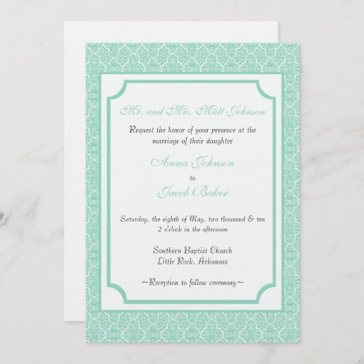 Eenvoudig Classic Damask Wedding Invite Kaart (Voorkant / Achterkant)