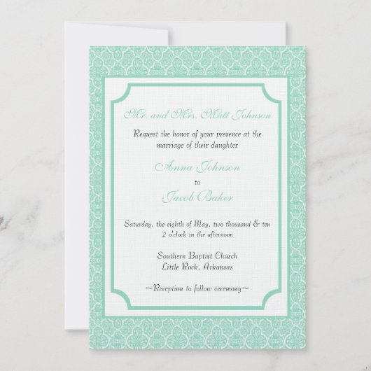 Eenvoudig Classic Damask Wedding Invite Kaart (Voorkant)